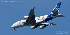 Landeanflug des Airbus A380 in Bremen