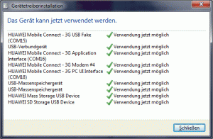 Geräteinstallation HUAWEI 3G Modem erfolgreich unter Win7 64bit